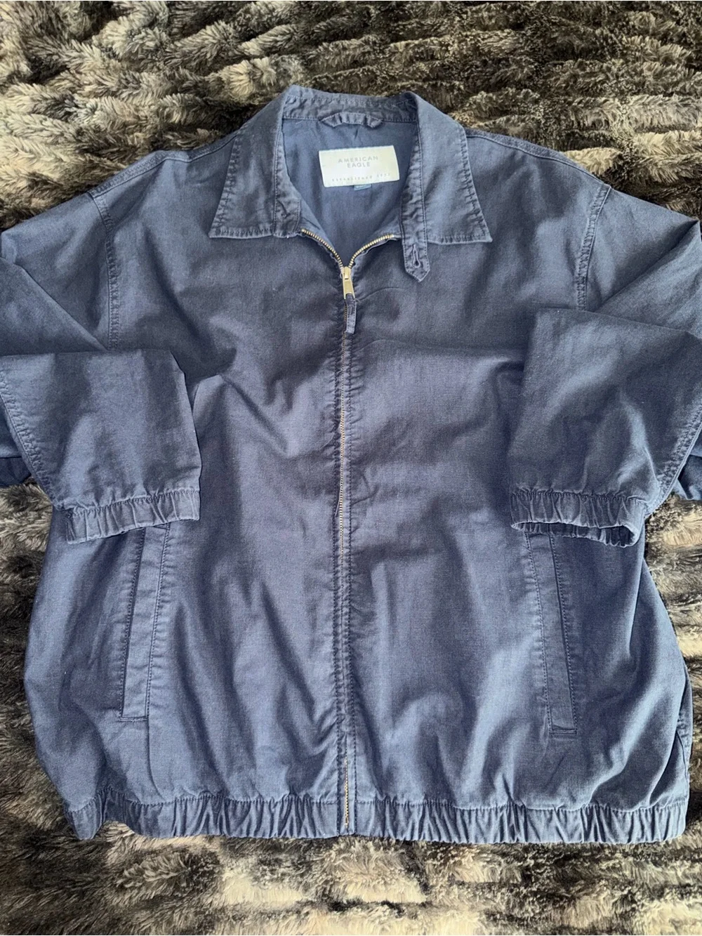 American Eagle Outfitters Navy Linen-Blend Club Jacket